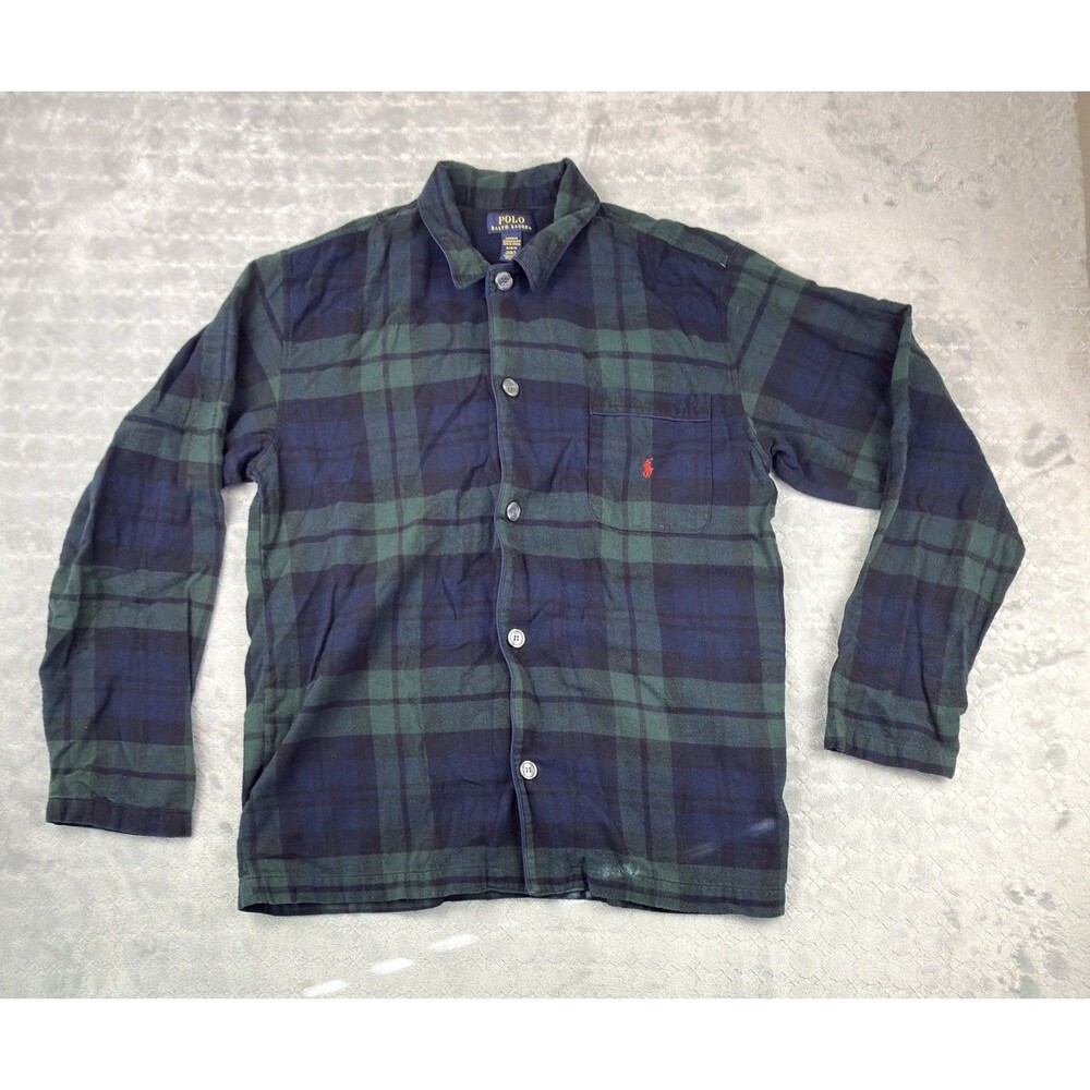 Polo Ralph Lauren Sleepwear Pajama Shirt Mens M Cotton Navy Blue Green Plaid